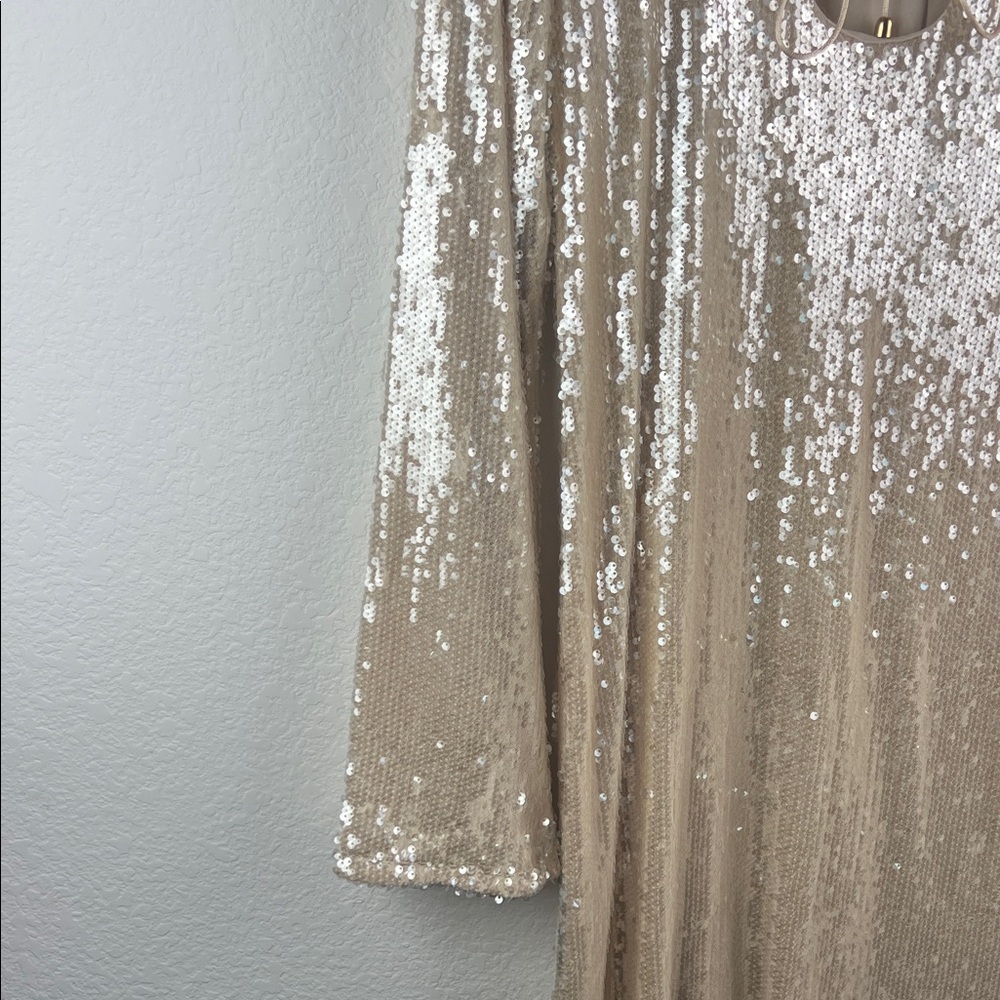 Wild Fable Cream Knit Gold Sequins Long Sleeve Dress Size XL Key Hole Neckline - Picture 5 of 7